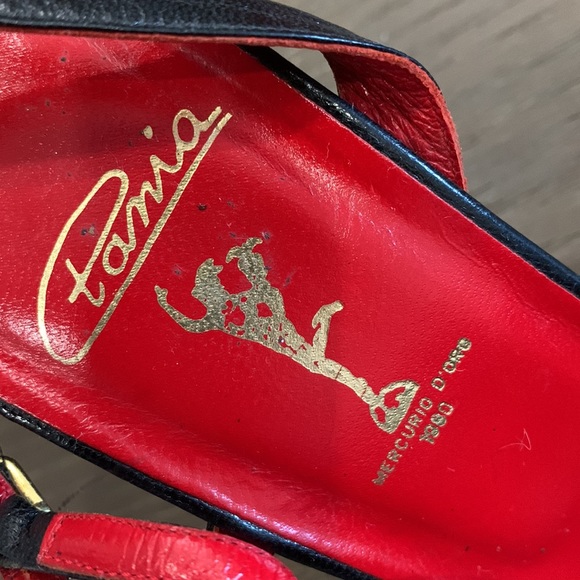 Pamia Italian Vintage Heels ❤️🖤 — Red & Black Strappy Statement - Picture 3 of 5